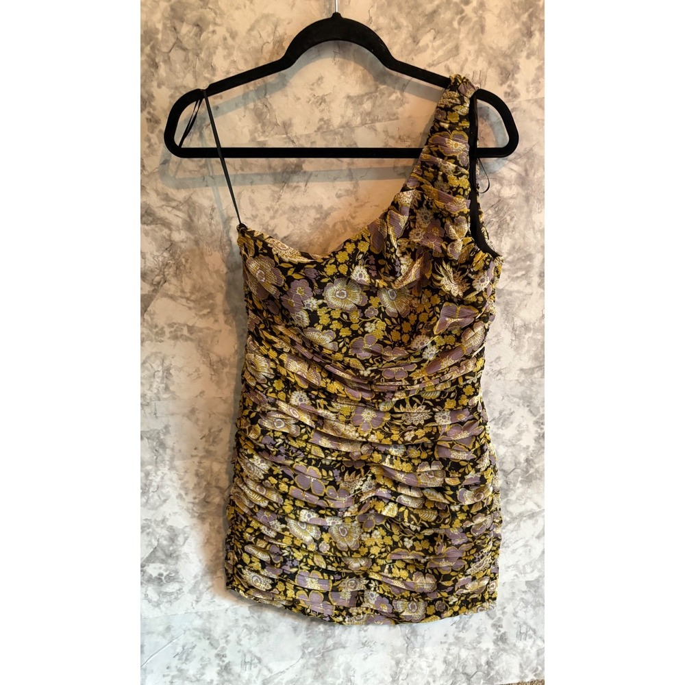 Zara One Shoulder Floral Print‎ Mini Dress Ruched Bodycon M NWT
